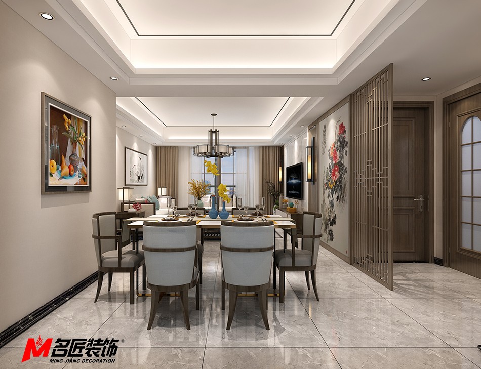 新中式风格室内装修设计效果图-张家港中海寰宇三居123平米
